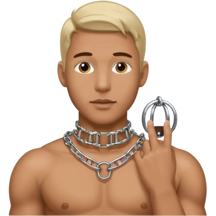 Submissive man wearing a chastity cage on his little penis emoji