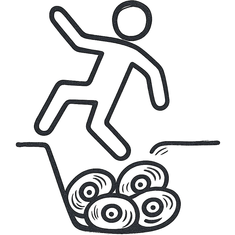 A stick figure falling into a pit full of vinyl records, like a 'Danger Zone' sign emoji