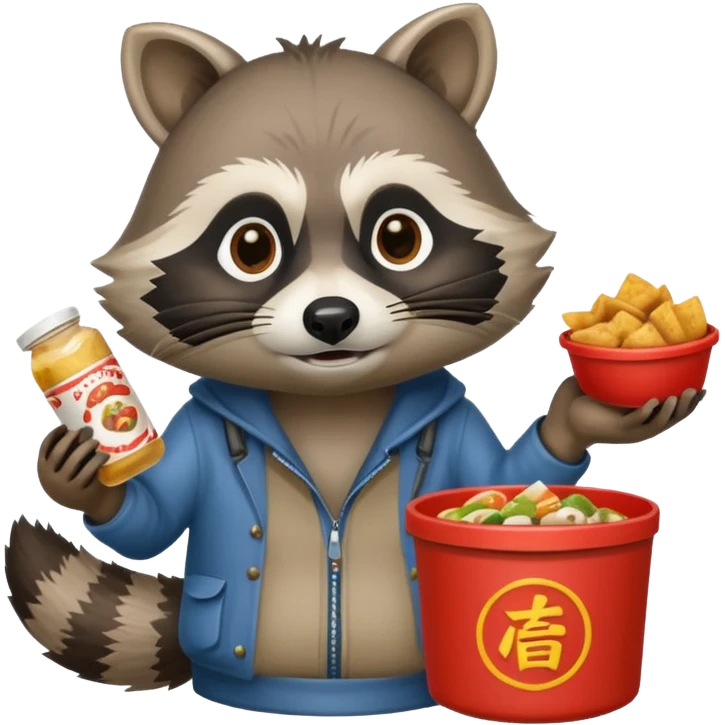 Hobo raccoon with Chinese food emoji