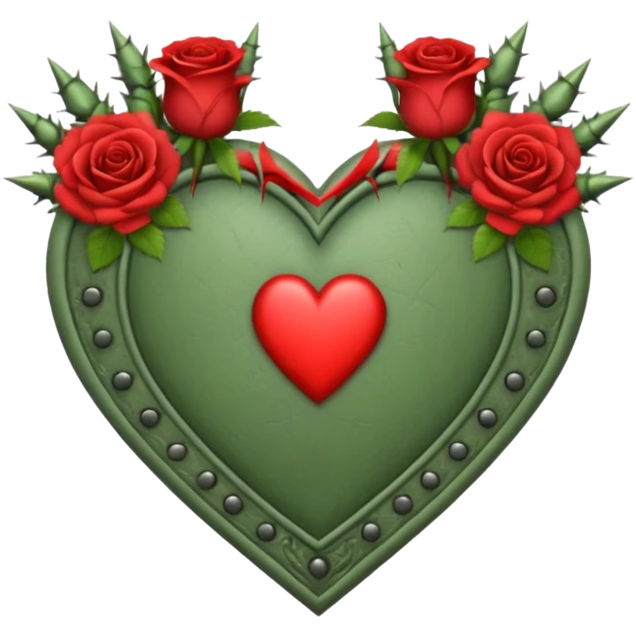 Can you make a sage green heart with a gothic design, I want roses and spikes around the heart. In the middle of the heart the letter I emoji