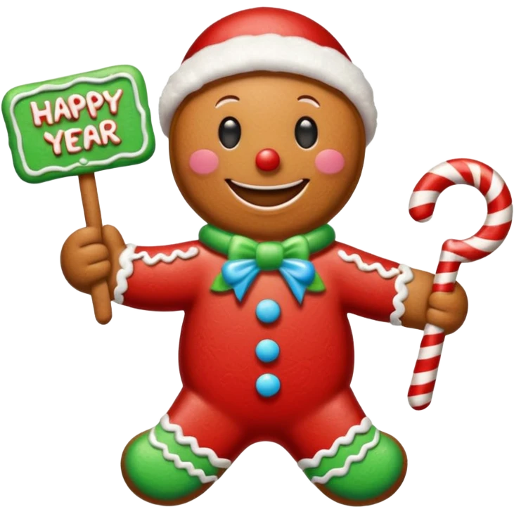 gingerbread man with a happy new year sign emoji