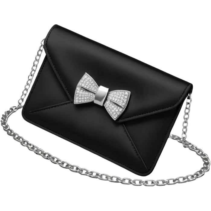 ultra detailed realistic Jimmy choo New Season: Soft card holder with chain, 
black Satin Cardholder with statement crystal-embellished bow. With silver-tone chain, envelope-style flap for functionality, render, 4k, 8000x8000 pixels, 300 dpi, no emoji faces or emoji icons, no human  emoji