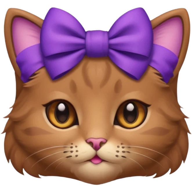 Brown kitty with a one purple bow on the side of her ear emoji