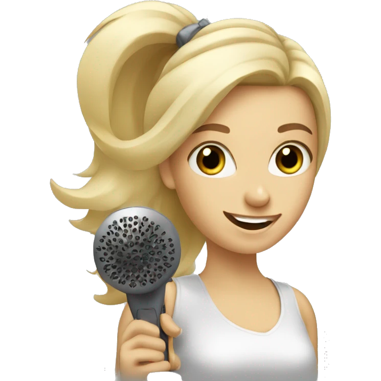 blonde girl holding a hair dryer and brush emoji