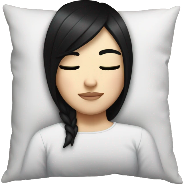 white girl with straight black hair laying down on a pillow emoji