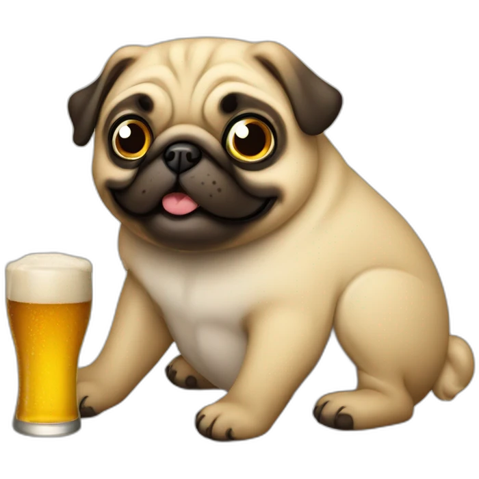 un pug bebiendo cerveza emoji