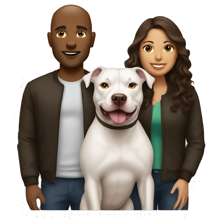Brunette couple with Pitbull  emoji