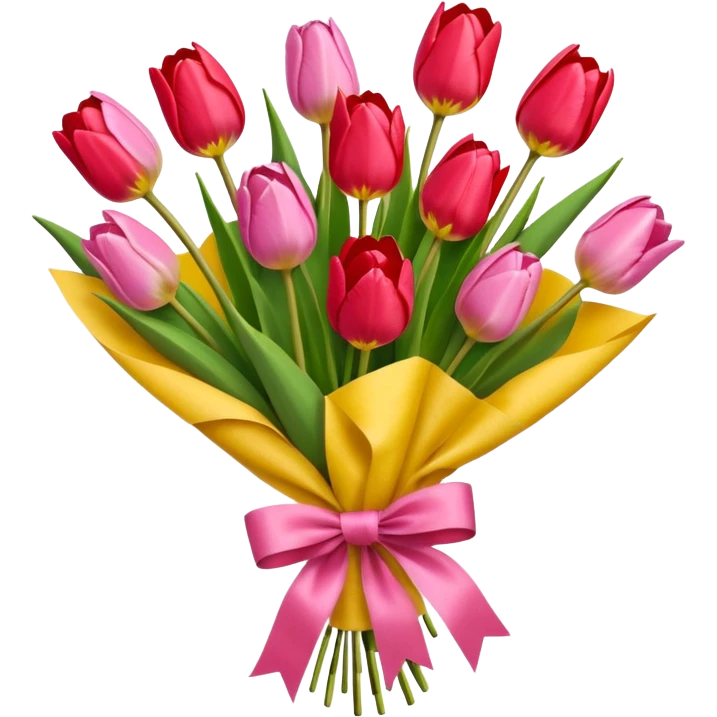 bouquet of tulip with bow and yellow wrapping paper emoji