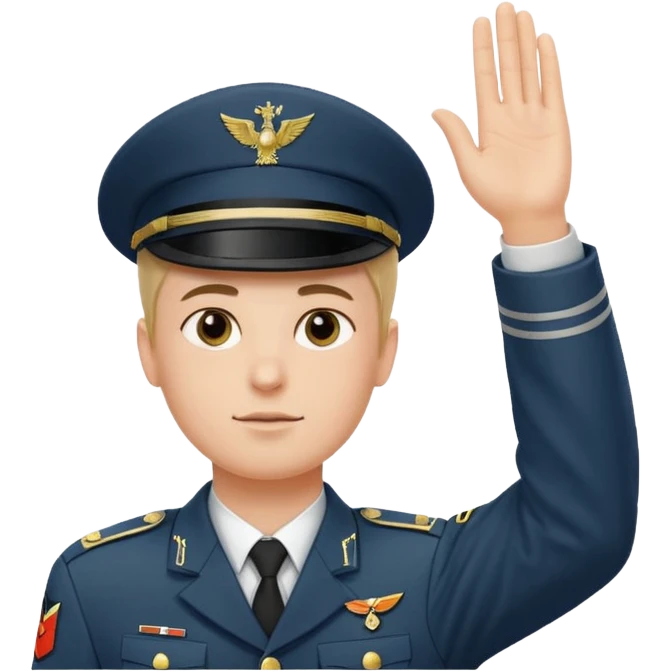 Solider giving a German salute with his hand held high and straight diagonally upward viewed from the side emoji