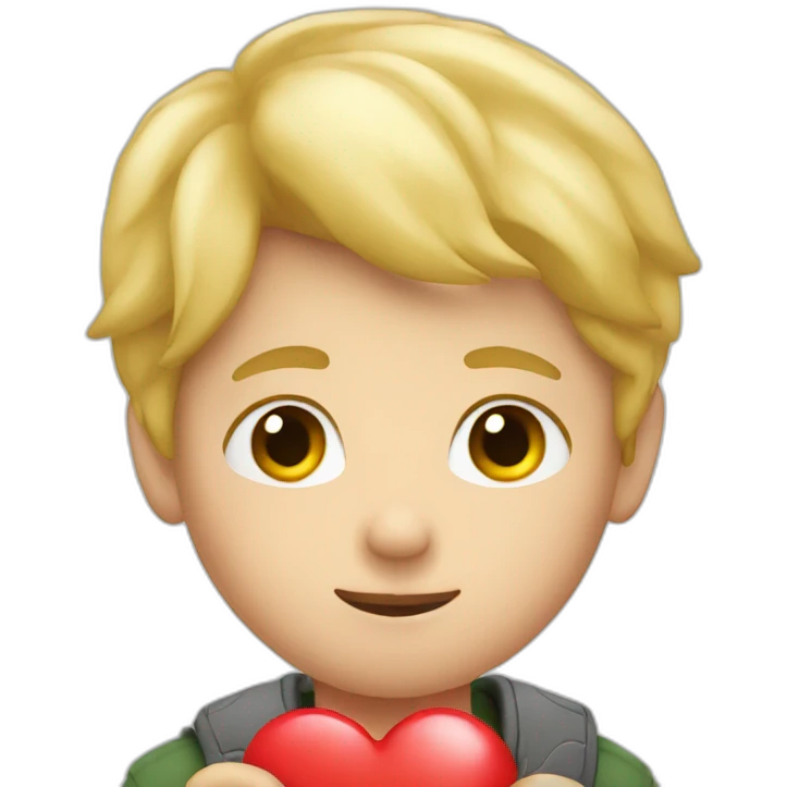 blond Boy holding heart emoji