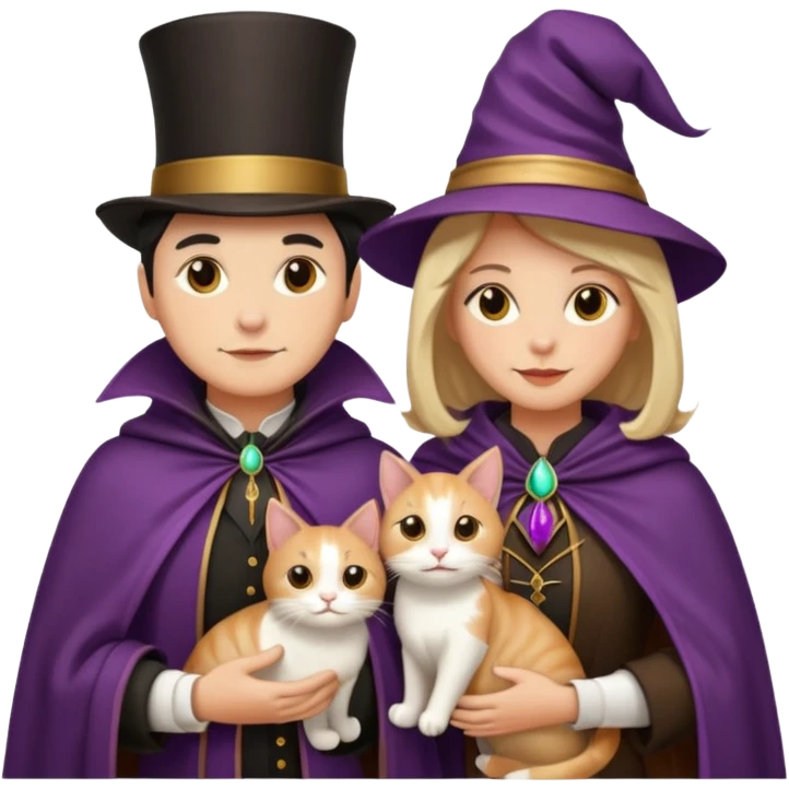magician couple and their pet cat emoji