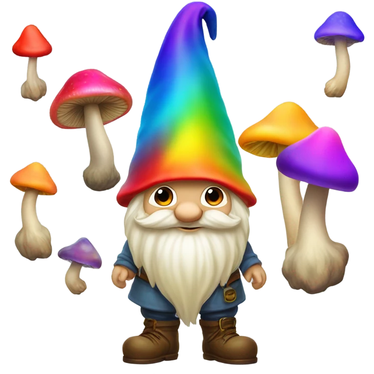 Rainbow Gnome with rainbow mushrooms  emoji