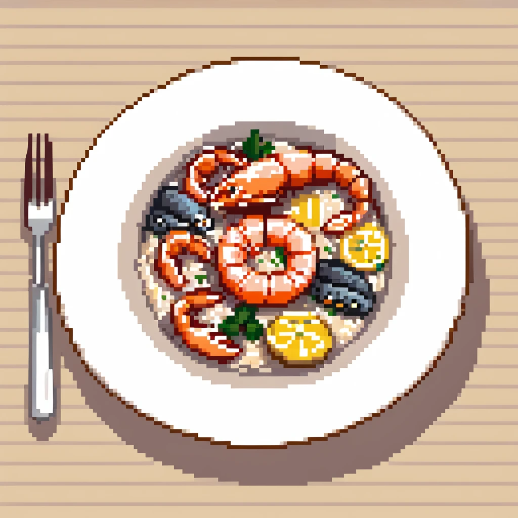 A plate of delicious seafood rice with prawns emoji