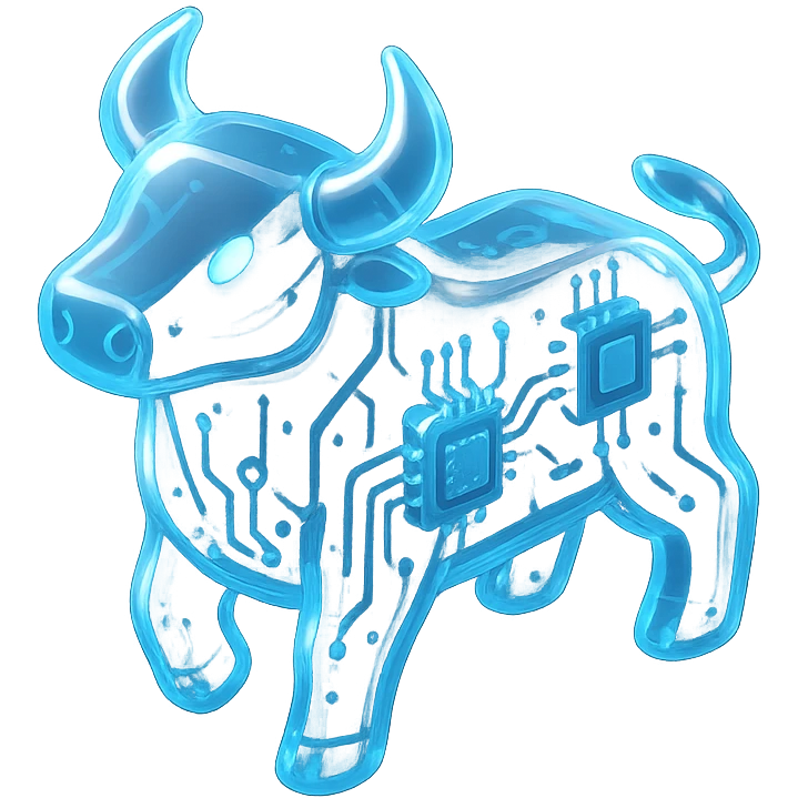 minimal high-tech bull icon, blue accents, glowing effect, modern digital style, transparent background emoji