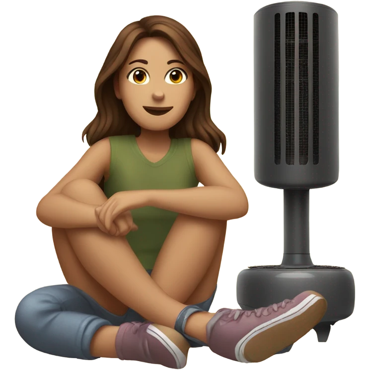 Brown haired girl cozy by a space heater emoji