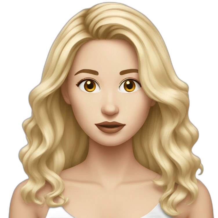 White women, long blonde balayage hair, no emotion emoji