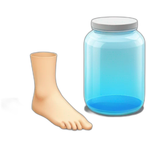 human feet standing on the floor with an empty transparent jar between them emoji