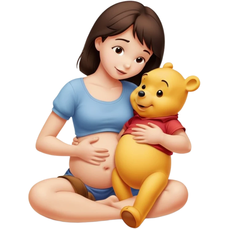 Pretty brunette girl scratching Winnie the Pooh’s belly emoji