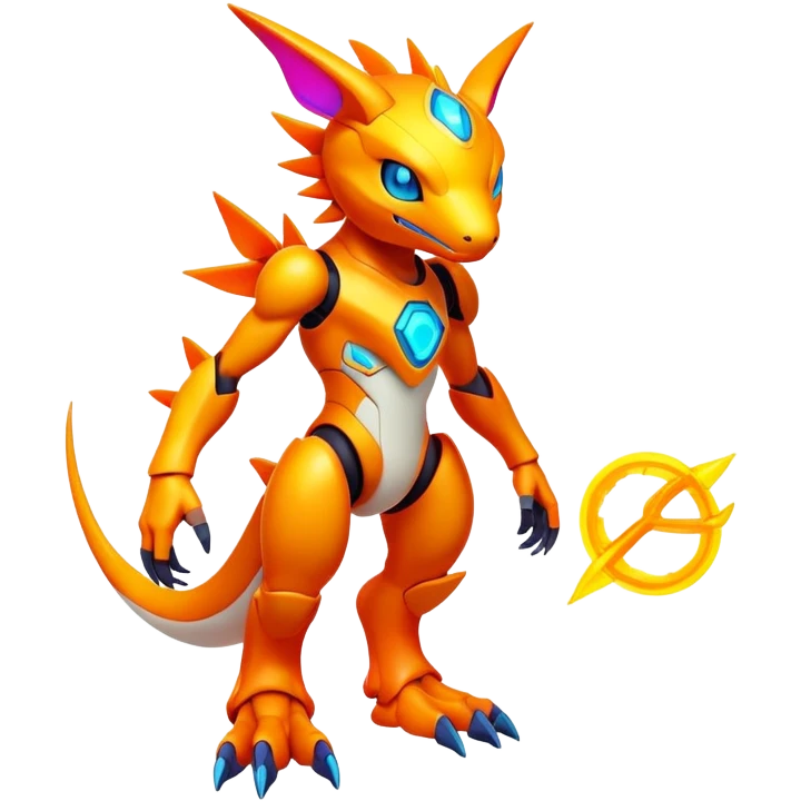 futuristic lush warm-colored neon-colored Fakémon-Digimon-creature (full body) emoji