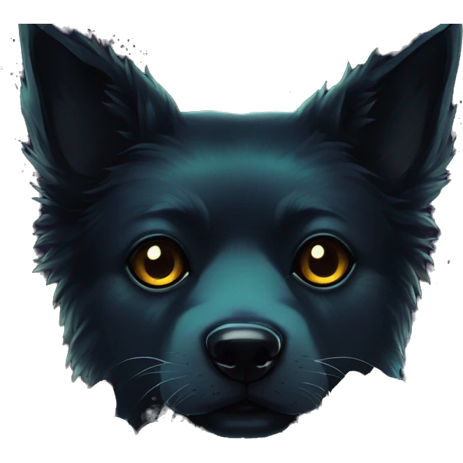 Black iridescent fluffy dog fox head zombie skull skeleton gold mechanical nebula galaxy stars colorful flowers fairy lights vintage emoji