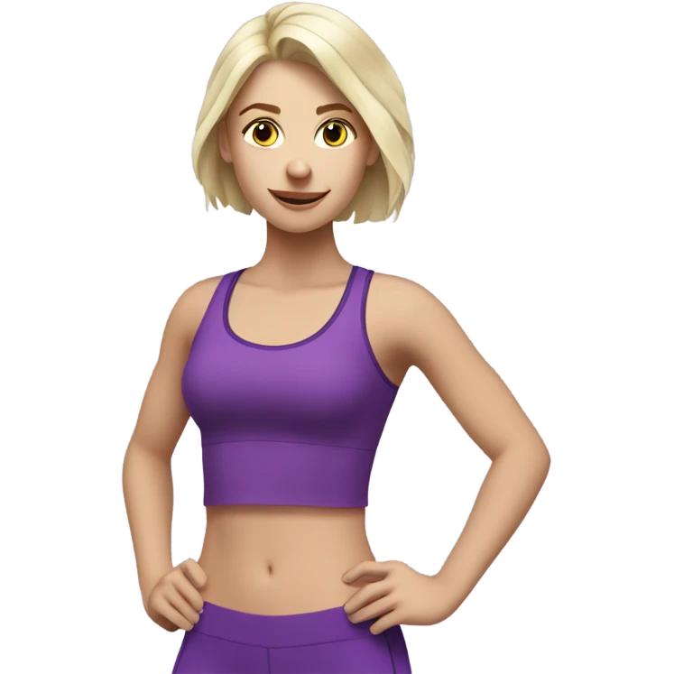 White blonde girl exercising whith purple top  emoji