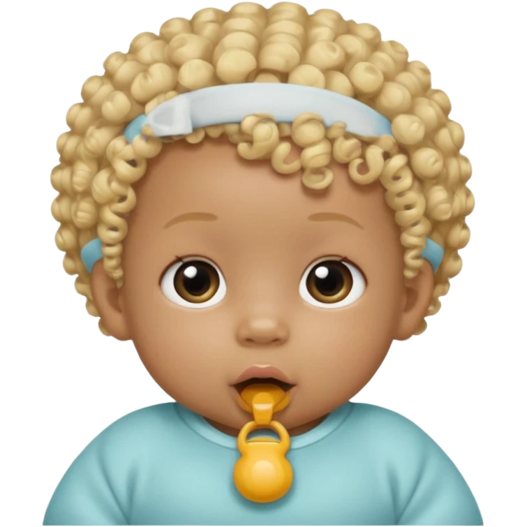 Black newborn baby, short tuft of curly blonde hair, pacifier in mouth emoji