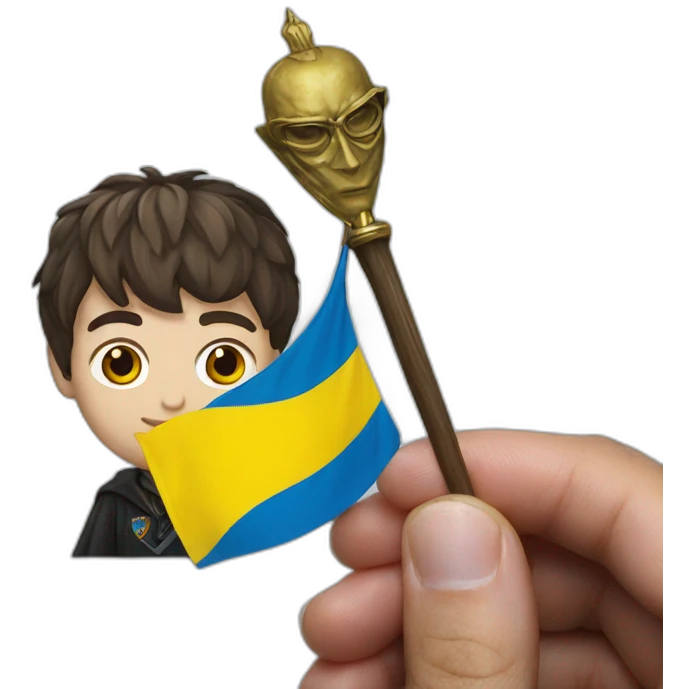 Harry Potter holds a Ukrainian flag emoji