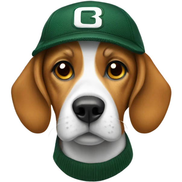 Beagle wearing a packer hat emoji