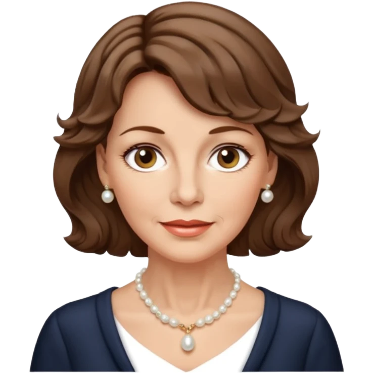 woman in her 50s, short wavy brown hair, wearing a pearl necklace, gentle expression emoji