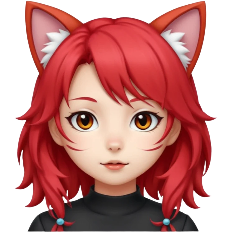 very cute anime cat-girl with cat ears, red blowing hair emoji