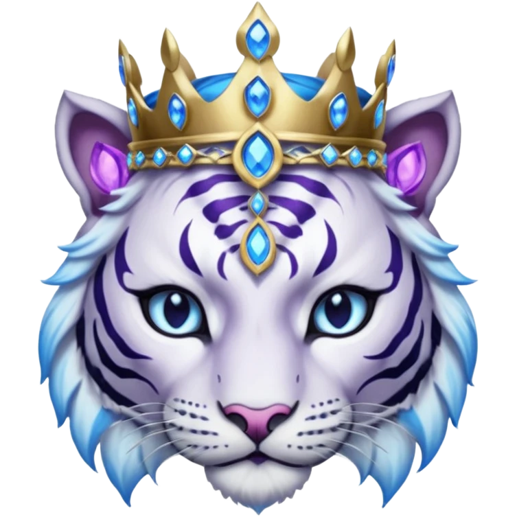 ESO Female white/black tiger khajiit leader of the umbral rose, glowing blue eyes, glowing blue 'third eye' gem; silver crown/tiara with purple gems  emoji