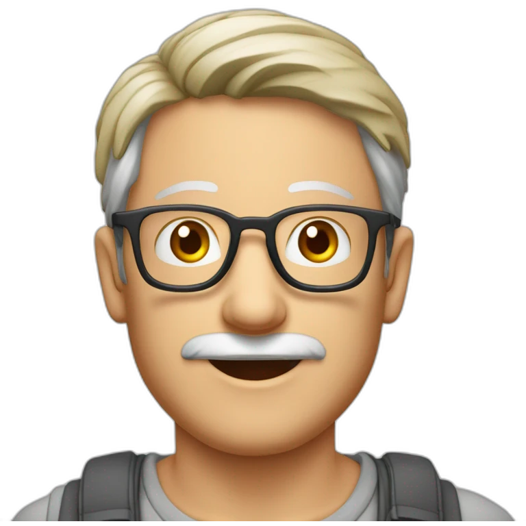ein Mann Ende 50 mit rot-grauen Haaren, Halbglatze und Brille emoji