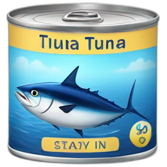 Realistic small can of tuna showing the blue shape of a sailling boat on a sea background emoji