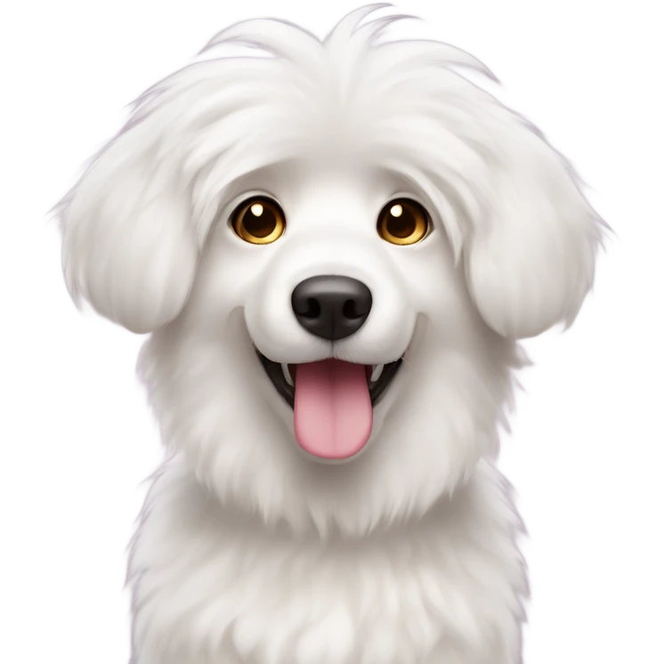 Fluffy white dog with pink nose and big brown eyes looking at front emoji