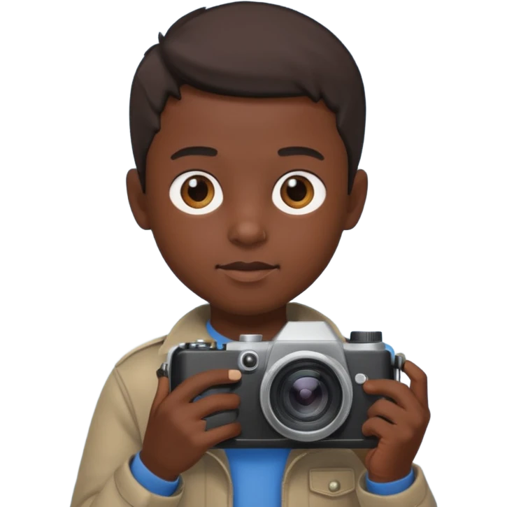 young boy cameraman hold a camera, dark kin emoji