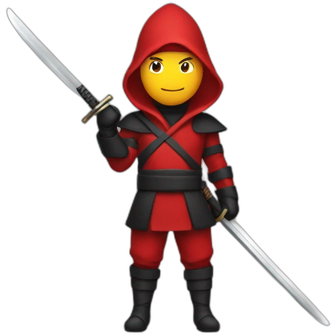 Santa Claus ninja with black and red attire with ninja sword at back emoji