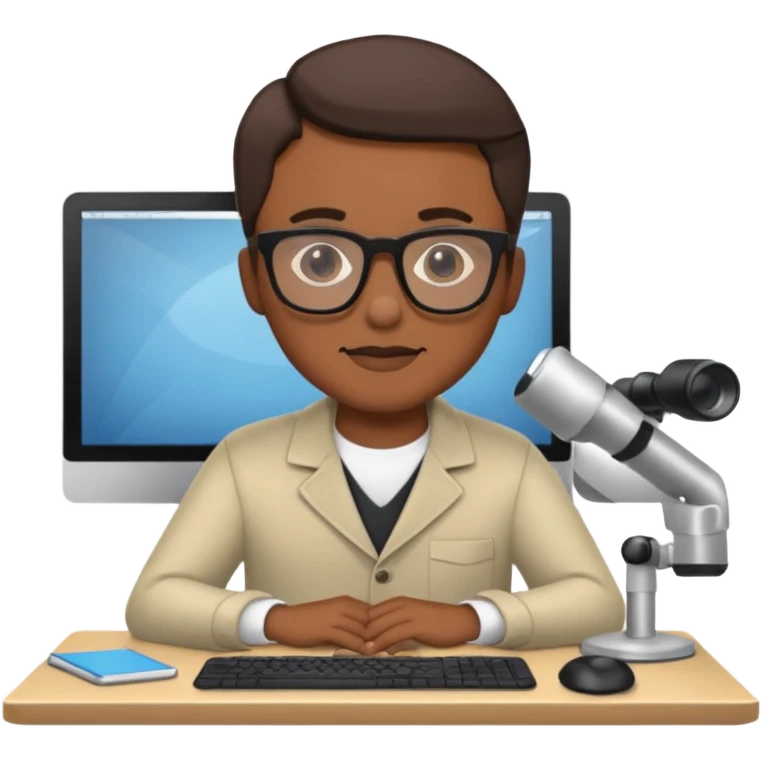 A video editor sitting in front of his computer. emoji