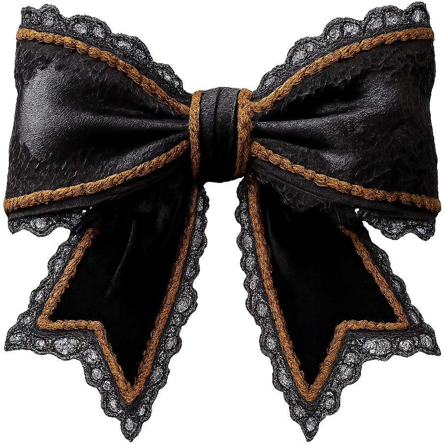 Add lace and velvet details to the gothic bow and accessories in a photorealistic style. Keep the background transparent if possible. emoji
