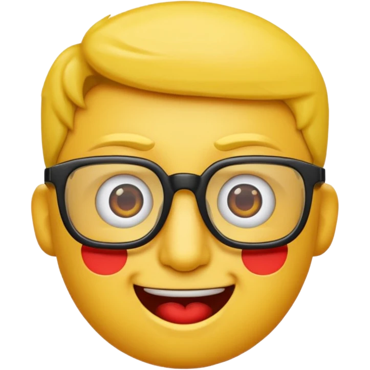 Créer un emoji nerd le perso doit être une tête basique d'emoji jaune avec une grosse paire de lunettes rectangulaires noires 3 boutons sur chaque joue et une dent qui dépasse  emoji