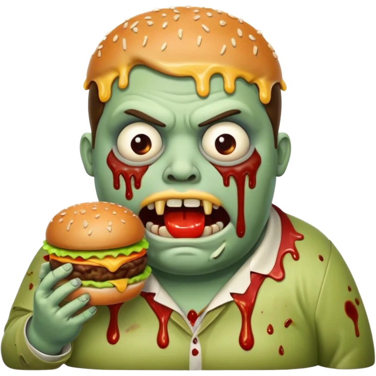 Fat zombie eating one burger emoji
