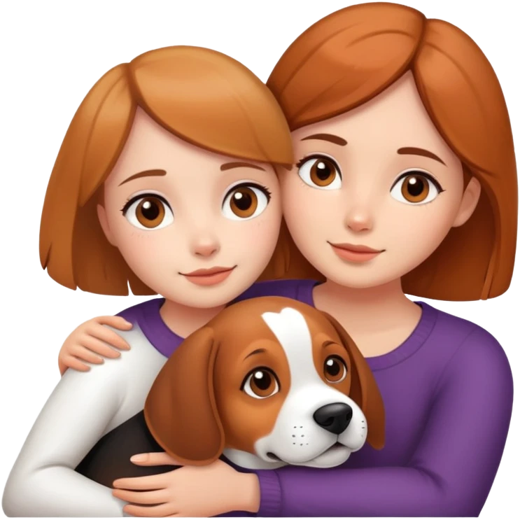 The girl with the melange girl and brown eyes hugs a beagle emoji