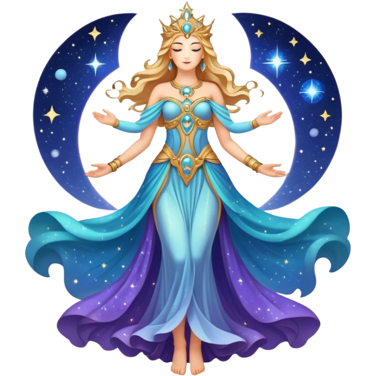 fullbody universe goddess Sophia with intricate details, cosmic goddess with starry elements, highly detailed celestial being with glowing features emoji
