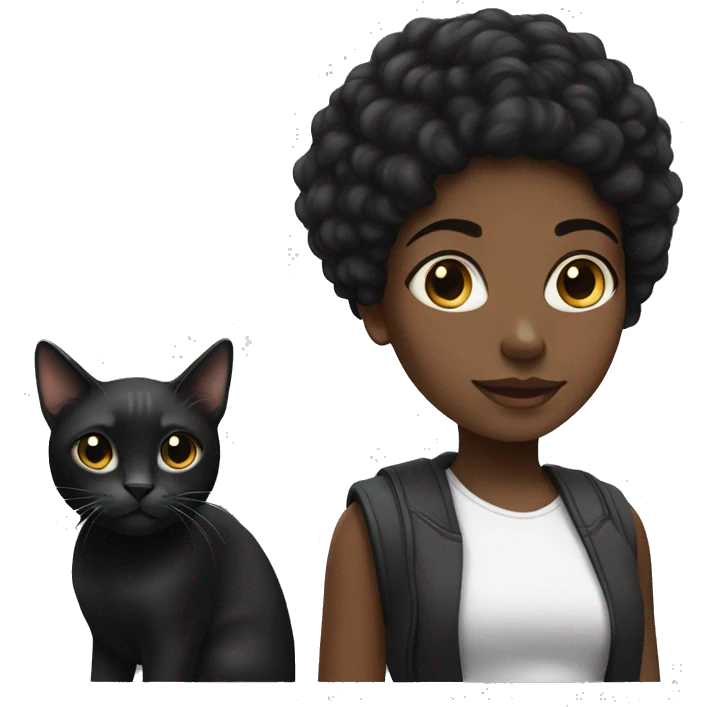 Black girl with black/white cat emoji
