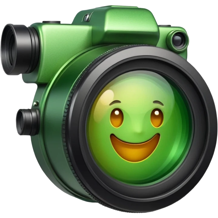 A simple camera lens, apple emoji style, 3/4 view, green emoji