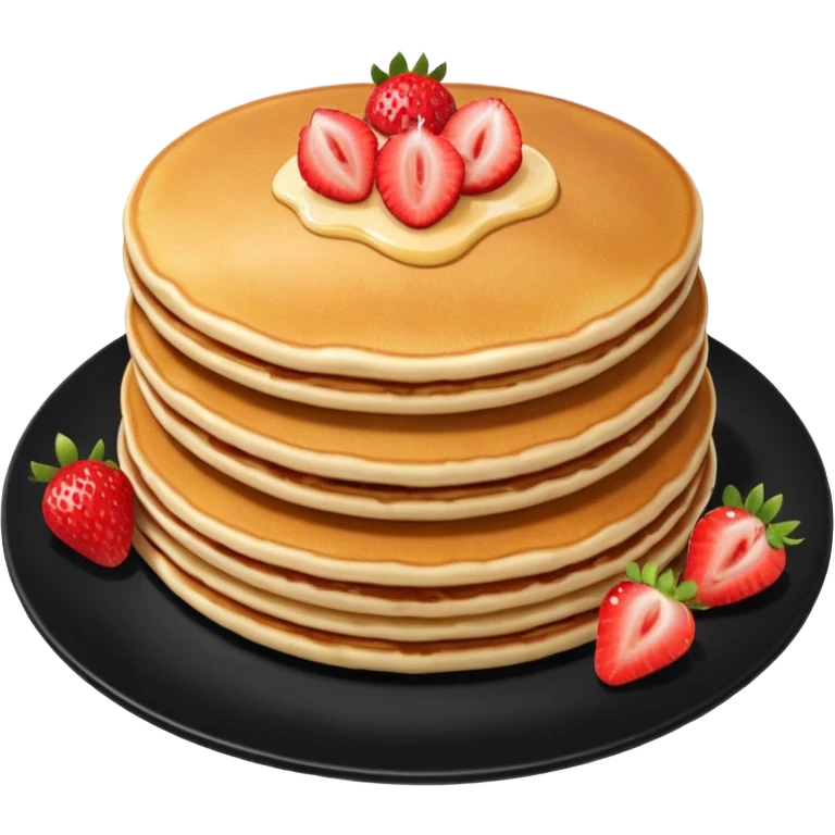 Three Pancakes with strawberries in a black plate emoji