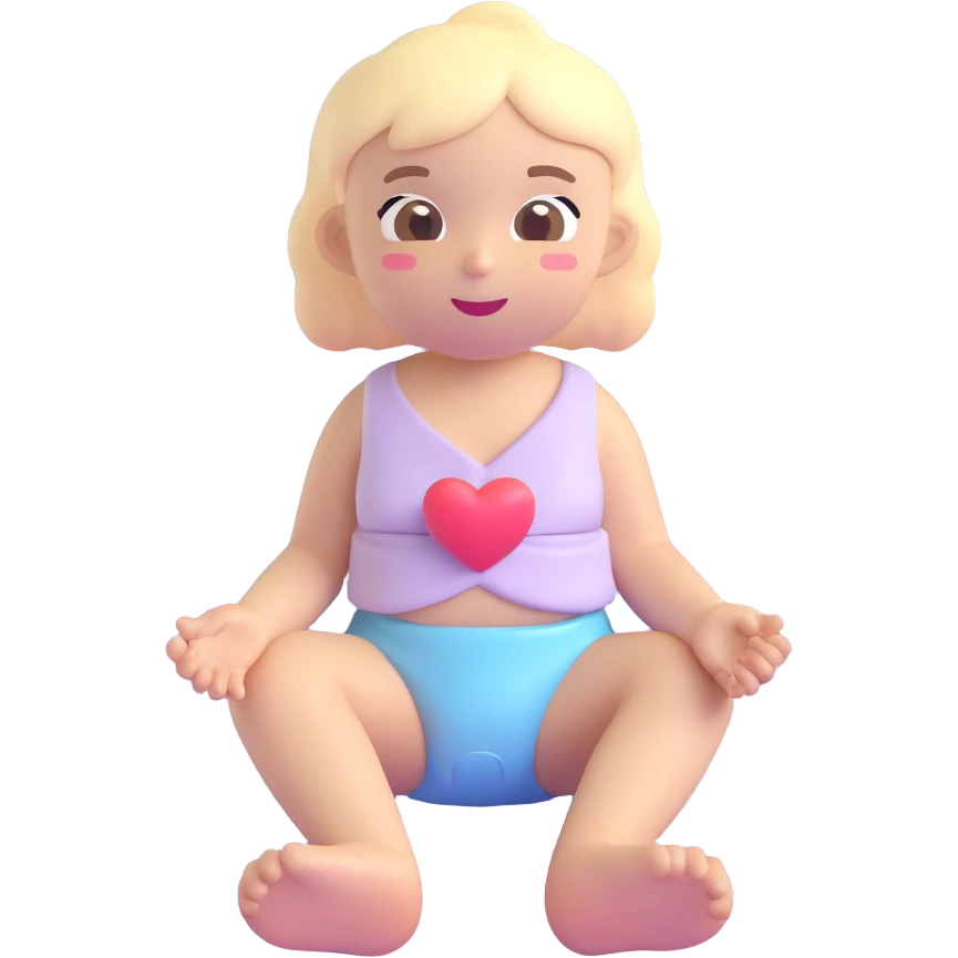 happy girl sitting, wearing a diaper with a small heart, pastel colors, 3D emoji style, no text emoji