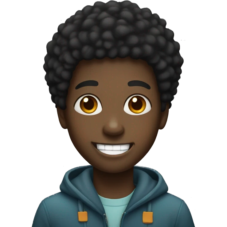 A black boy, with an Afro smiling with a gap in his teeth emoji