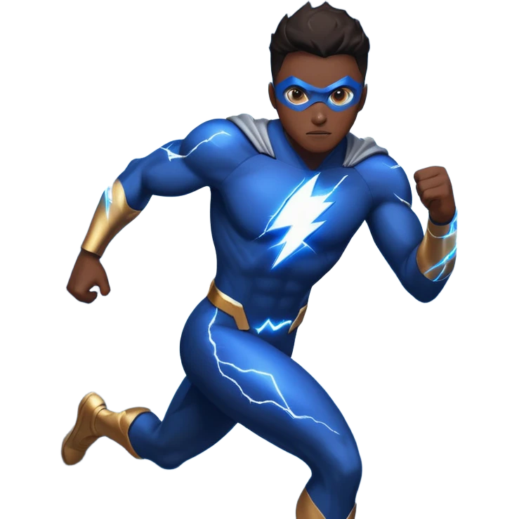 Black 24 year old superhero with blue lighting running through him like a super ability emoji
