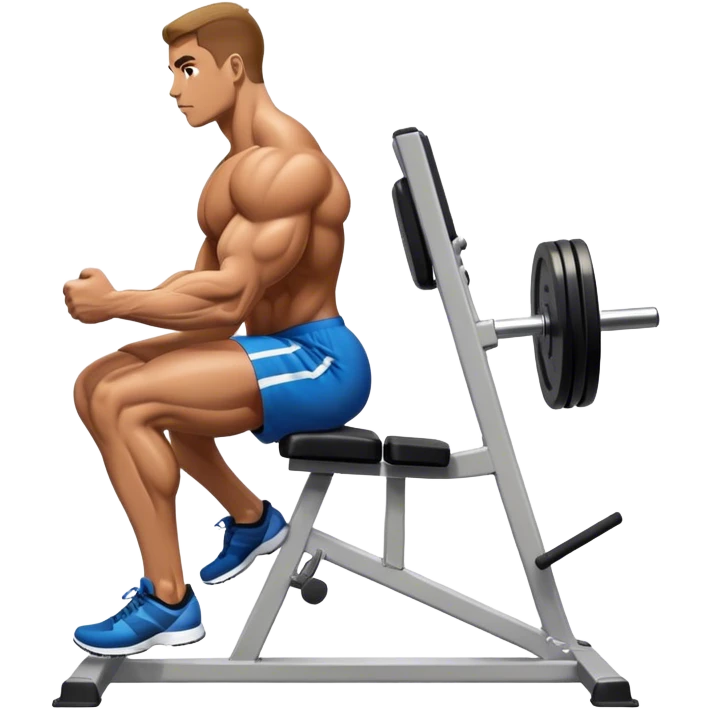 side-view bodybuilder seated weighted calf-raise machine lower leg exercise emoji