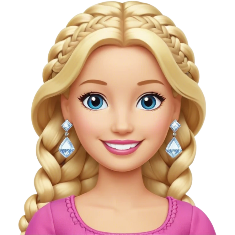 Braided blonde hair, Barbie with diamond earrings, smiling emoji